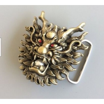 Głowa smoka z perłą i cyrkoniami klamra 3D brązowa do paska (id: 2701)